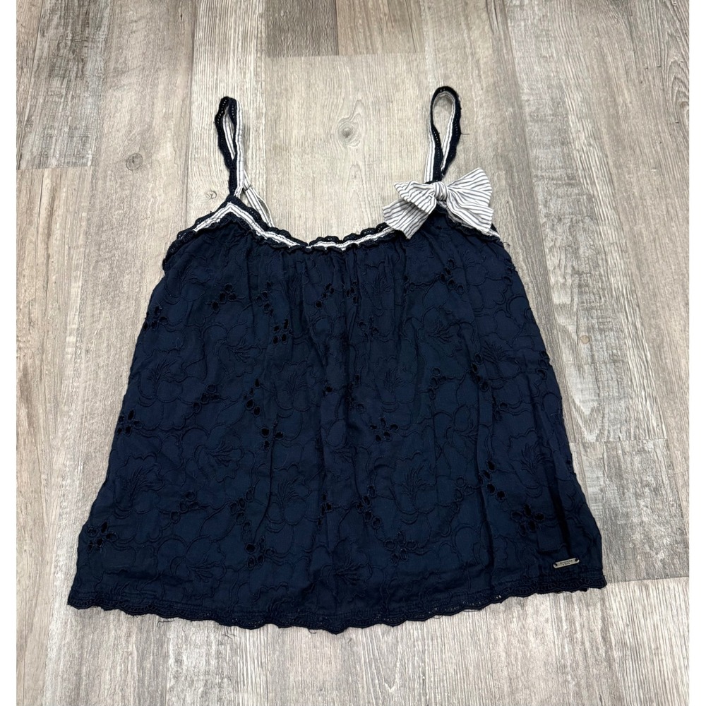 Abercrombie & Fitch y2k Navy Blue Eyelet Cotton Bow Camisole Top Medium